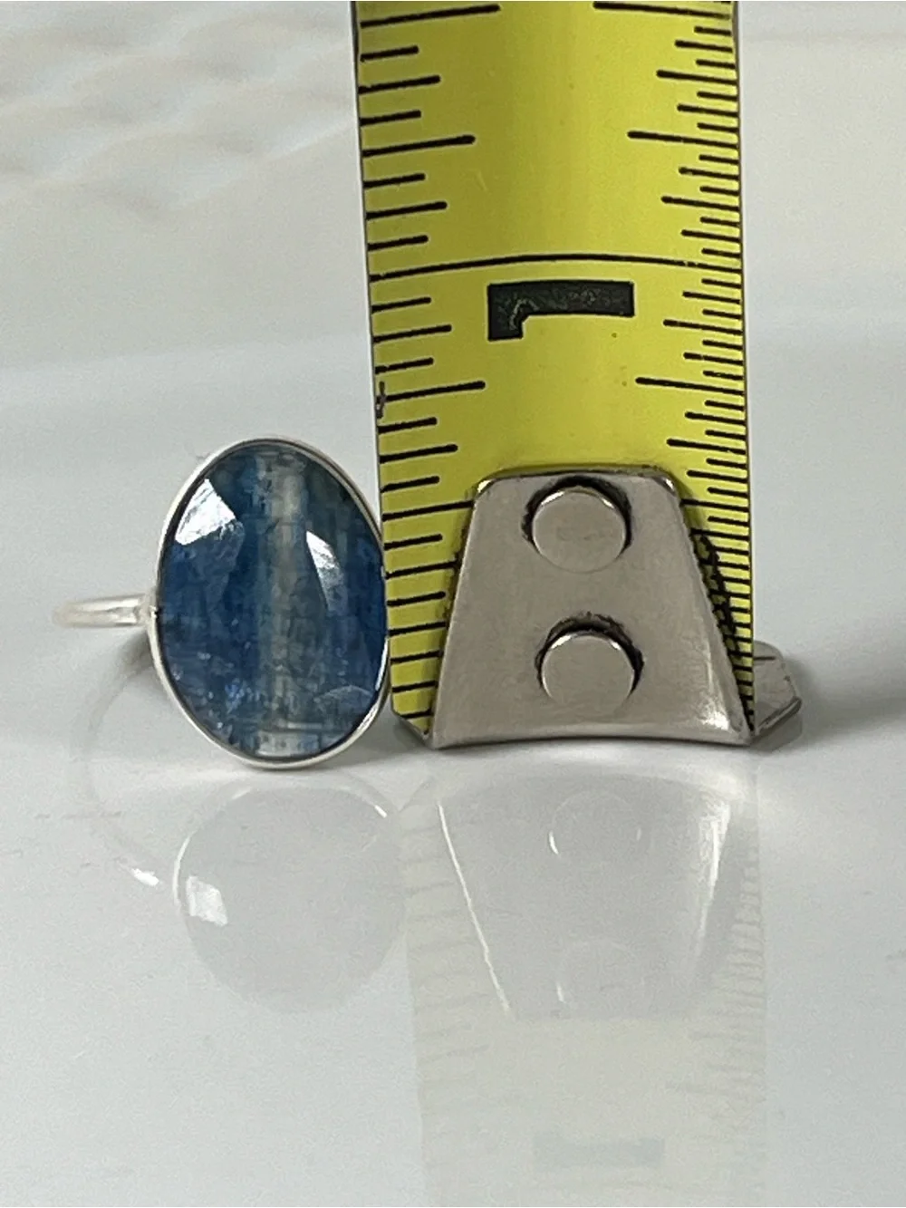 Solid Sterling Silver 925 Banded Kyanite Gemstone Flat Stacker Ring Size 8.75